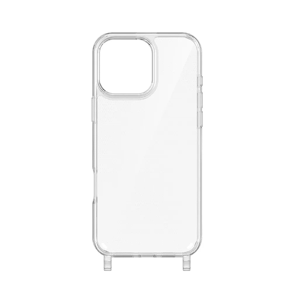 Transparant telefoonhoesje van Blushco met ketting voor bescherming en stijl, geschikt voor diverse smartphones.